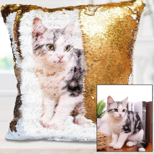 Custom Photo Cushion Cover Diy Personalized Sequin Luminous Pillowcase Room Deco