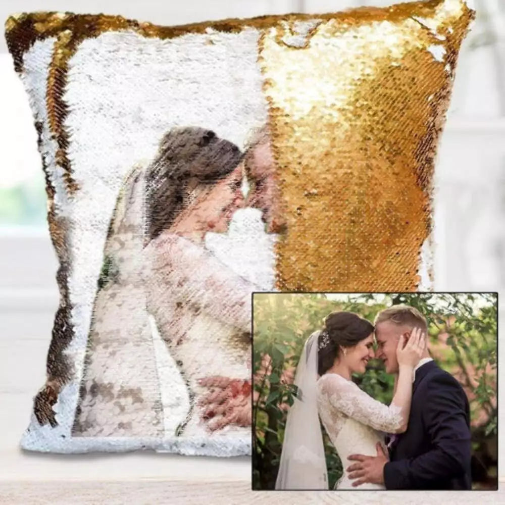 Custom Photo Cushion Cover Diy Personalized Sequin Luminous Pillowcase Room Deco