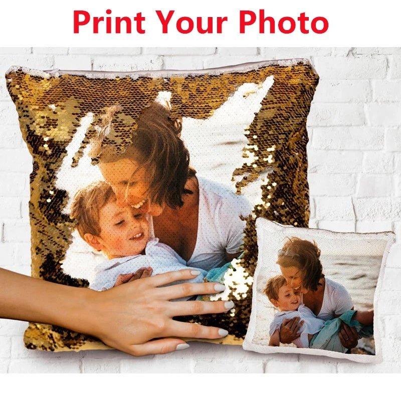 Custom Photo Cushion Cover Diy Personalized Sequin Luminous Pillowcase Room Deco