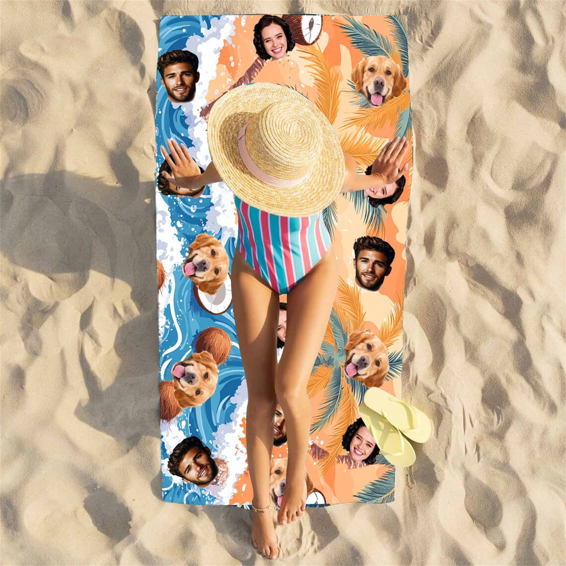 Custom Photo Beach Towel Repeating  Portrait 1-5 face