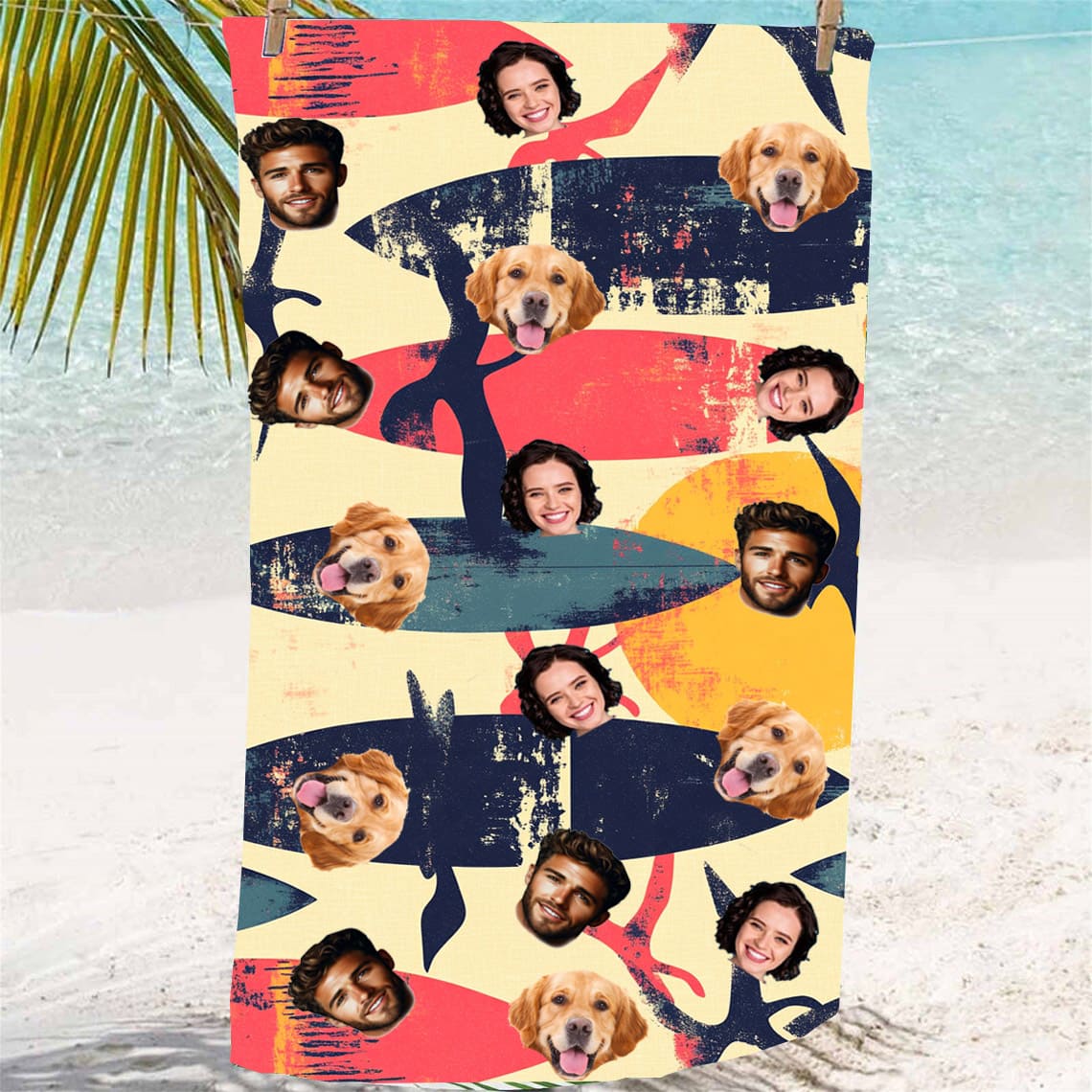 Custom Photo Beach Towel Repeating  Portrait 1-5 face