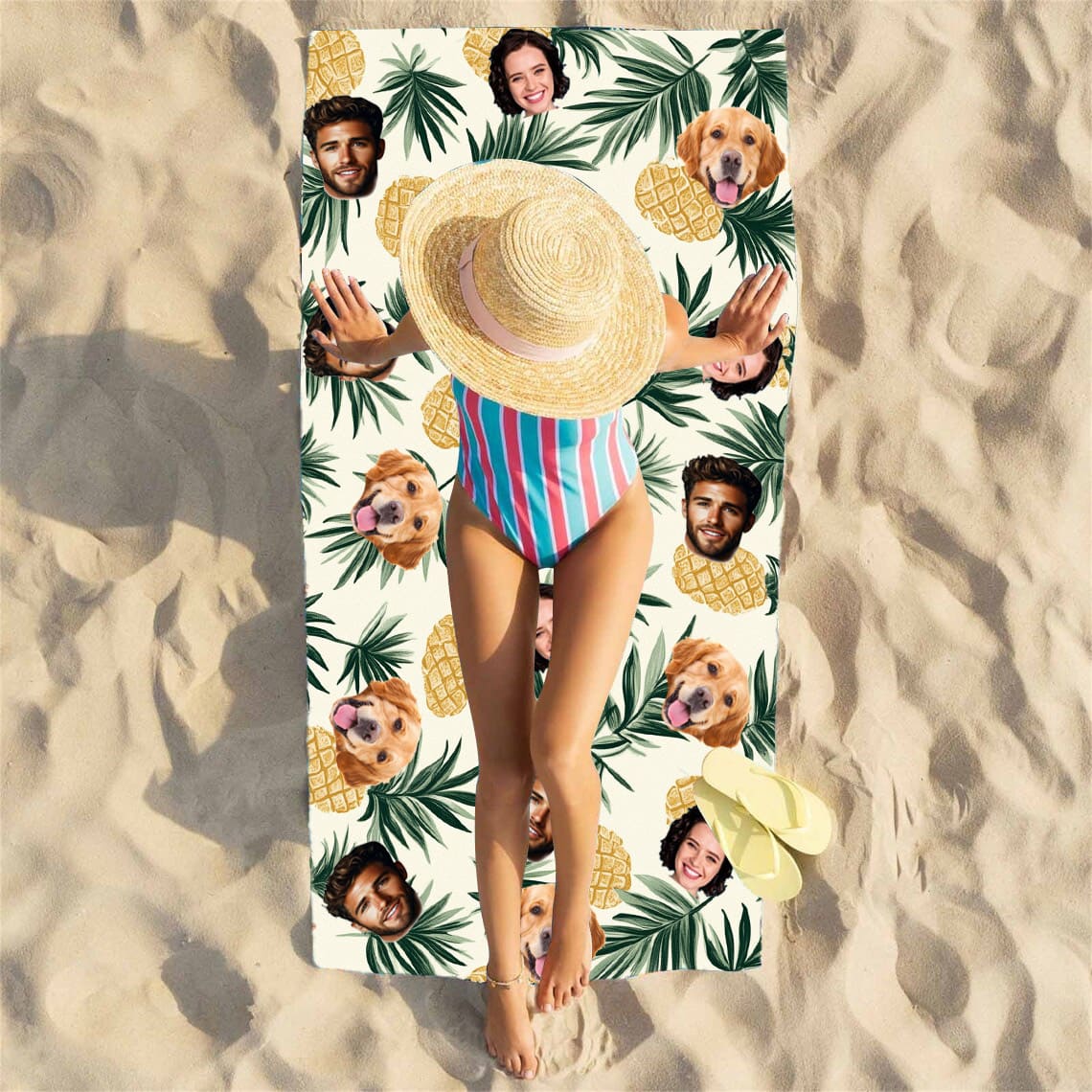 Custom Photo Beach Towel Repeating  Portrait 1-5 face