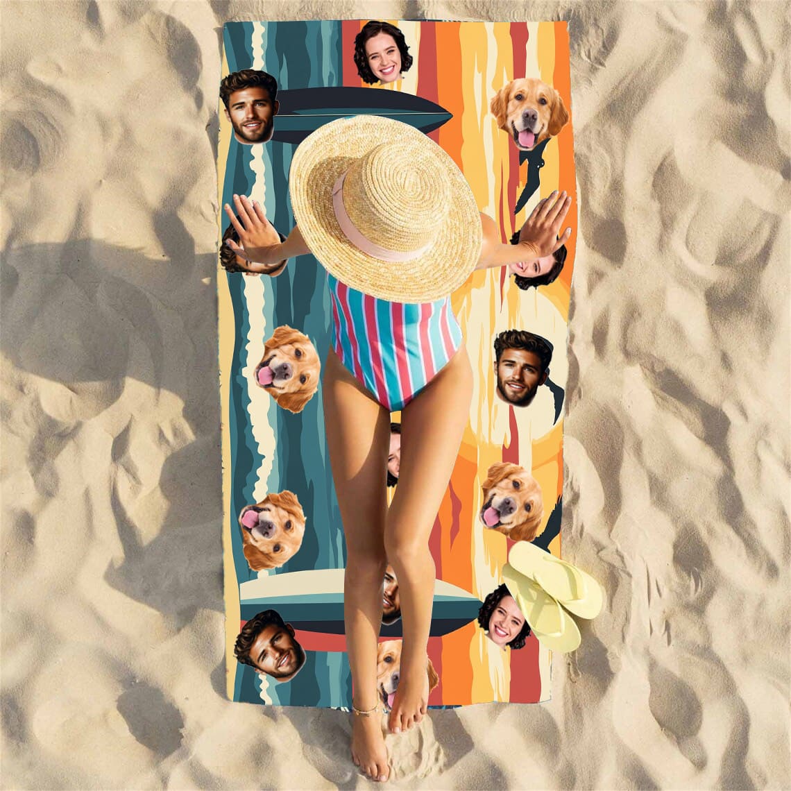 Custom Photo Beach Towel Repeating  Portrait 1-5 face