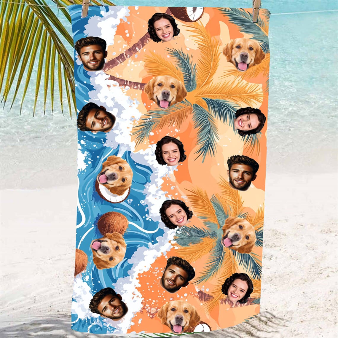 Custom Photo Beach Towel Repeating  Portrait 1-5 face