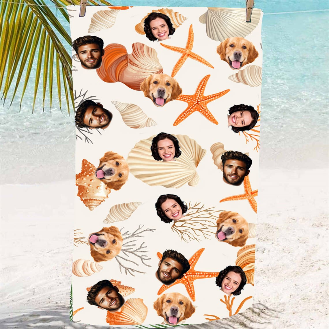Custom Photo Beach Towel Repeating  Portrait 1-5 face