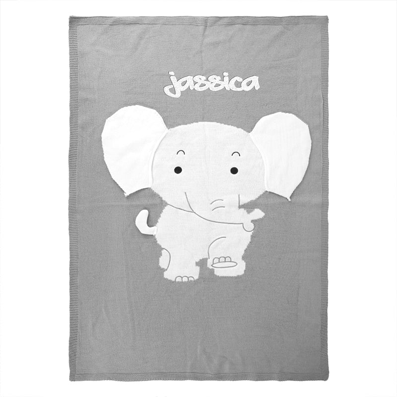 Personalized Name Knitted Elephant Blanket