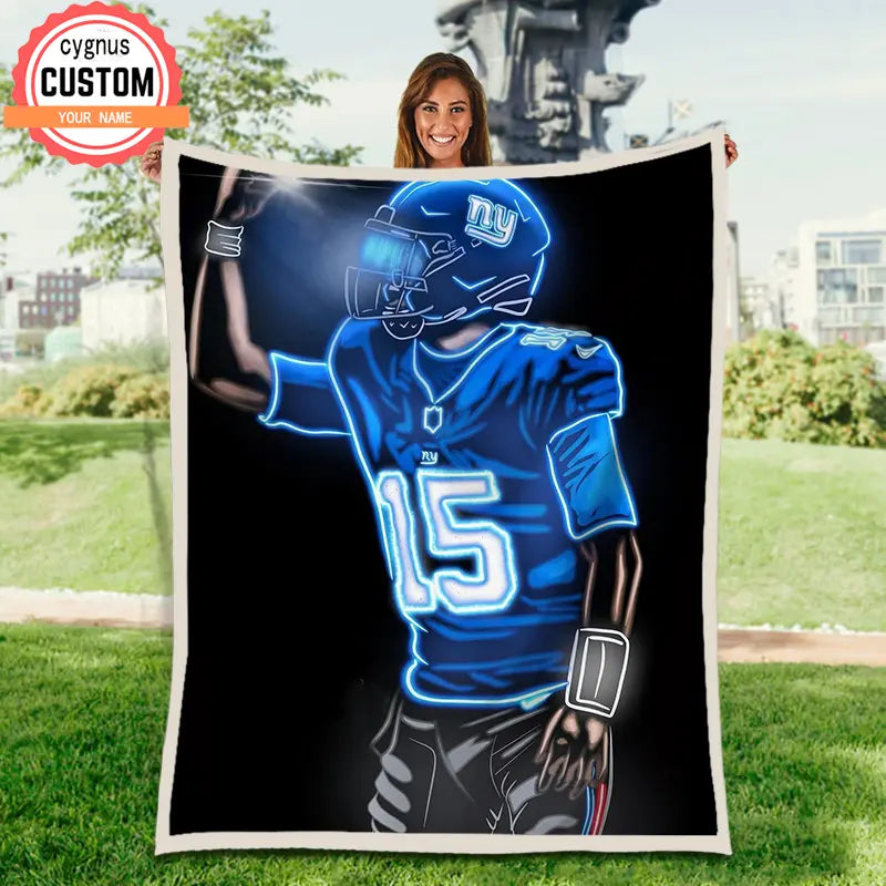 Rugby Star Theme Custom Name Blanket blue black