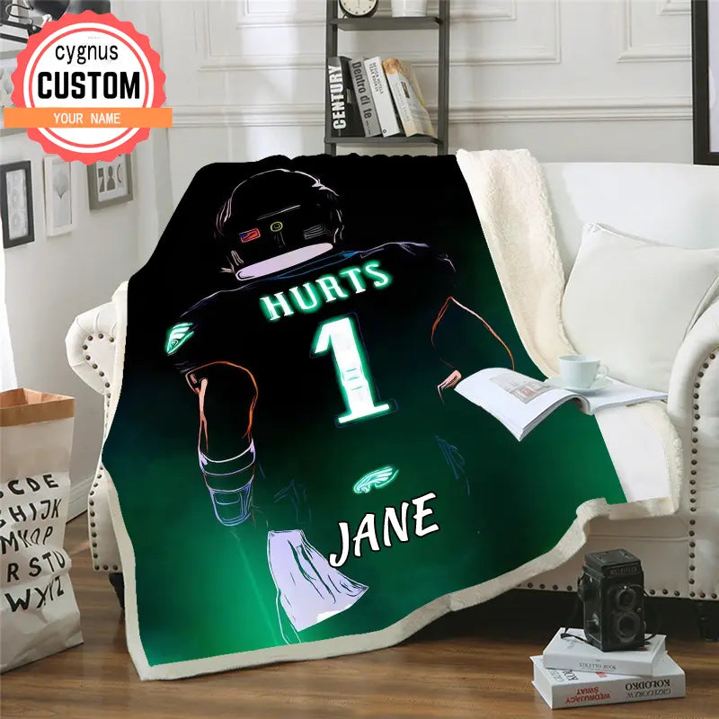 Rugby Star Theme Custom Name Blanket green