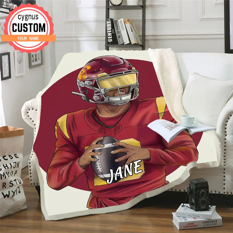 Rugby Star Theme Custom Name Blanket red