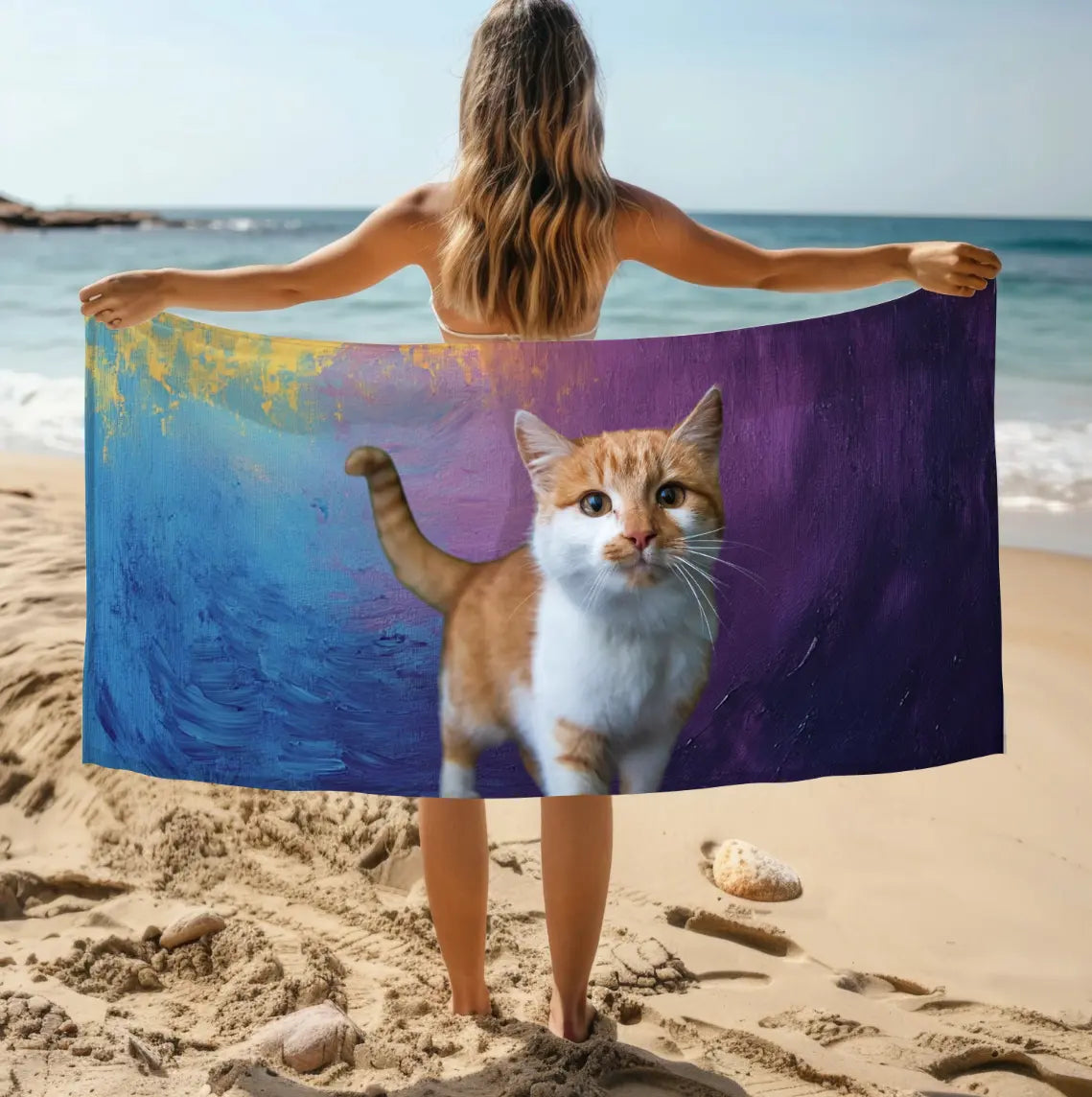 cat photo beach towel